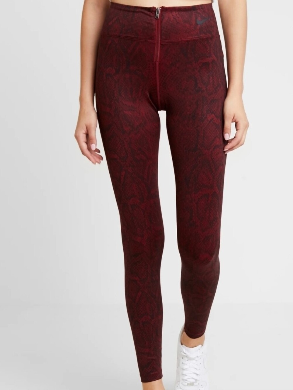 Nike Python Burgundy Sport Leggings Zipper Front Size Small Bordeaux Crimson